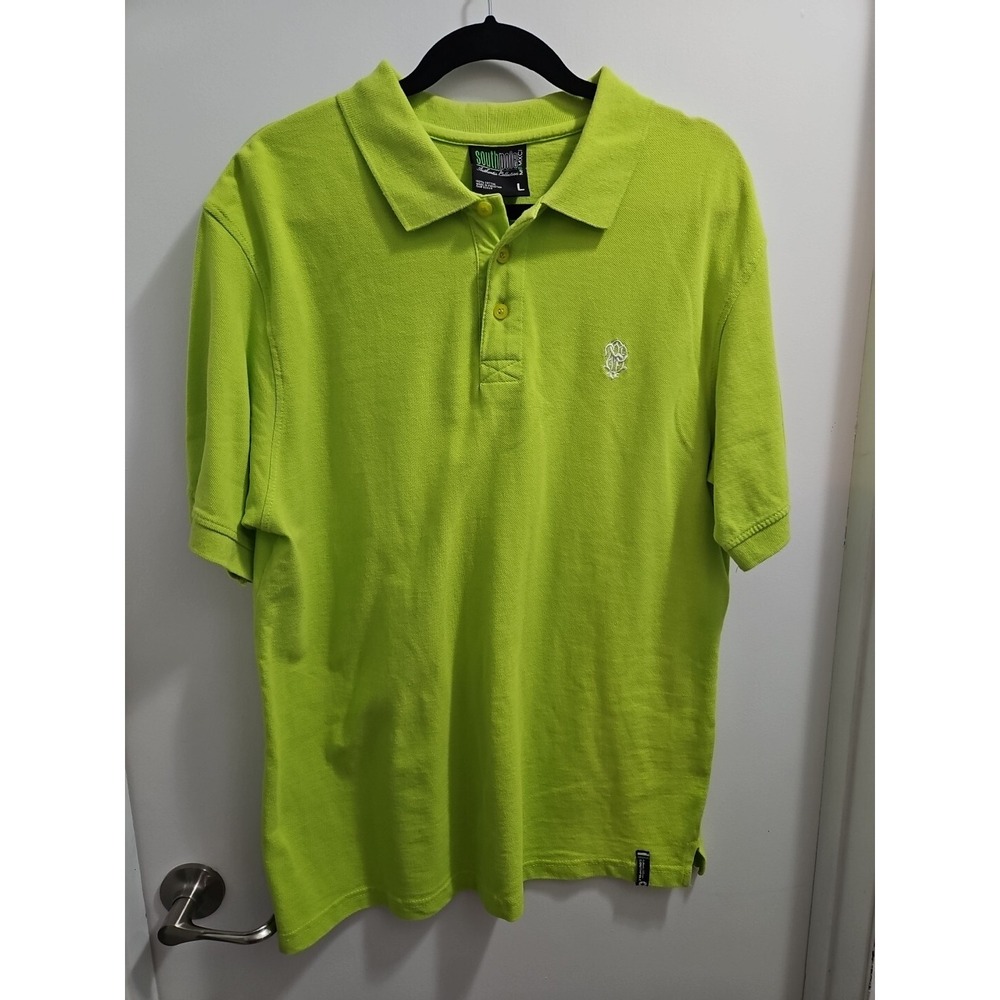 South Pole Polo‎ Shirt Mens Size L Lime Green Short Sleeve Embroidered Logo